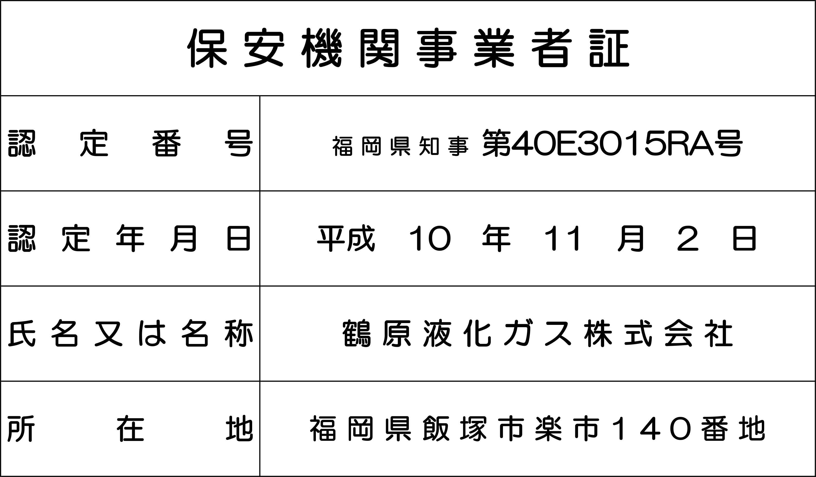 保安機関事業者証